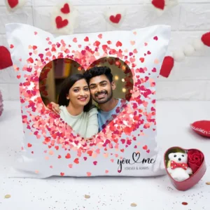 Personalised Heart Photo Cushion with teddy