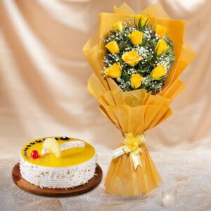 Sun-Kissed Yellow Roses & Pineapple Cake Combo